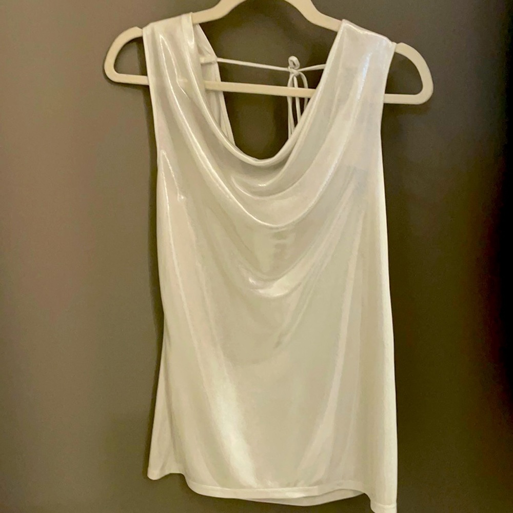 Shimmery sleeveless top with tie-back